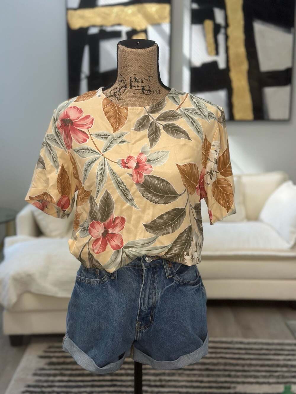 Lindsey Scott Floral Short Sleeve Blouse Size Small